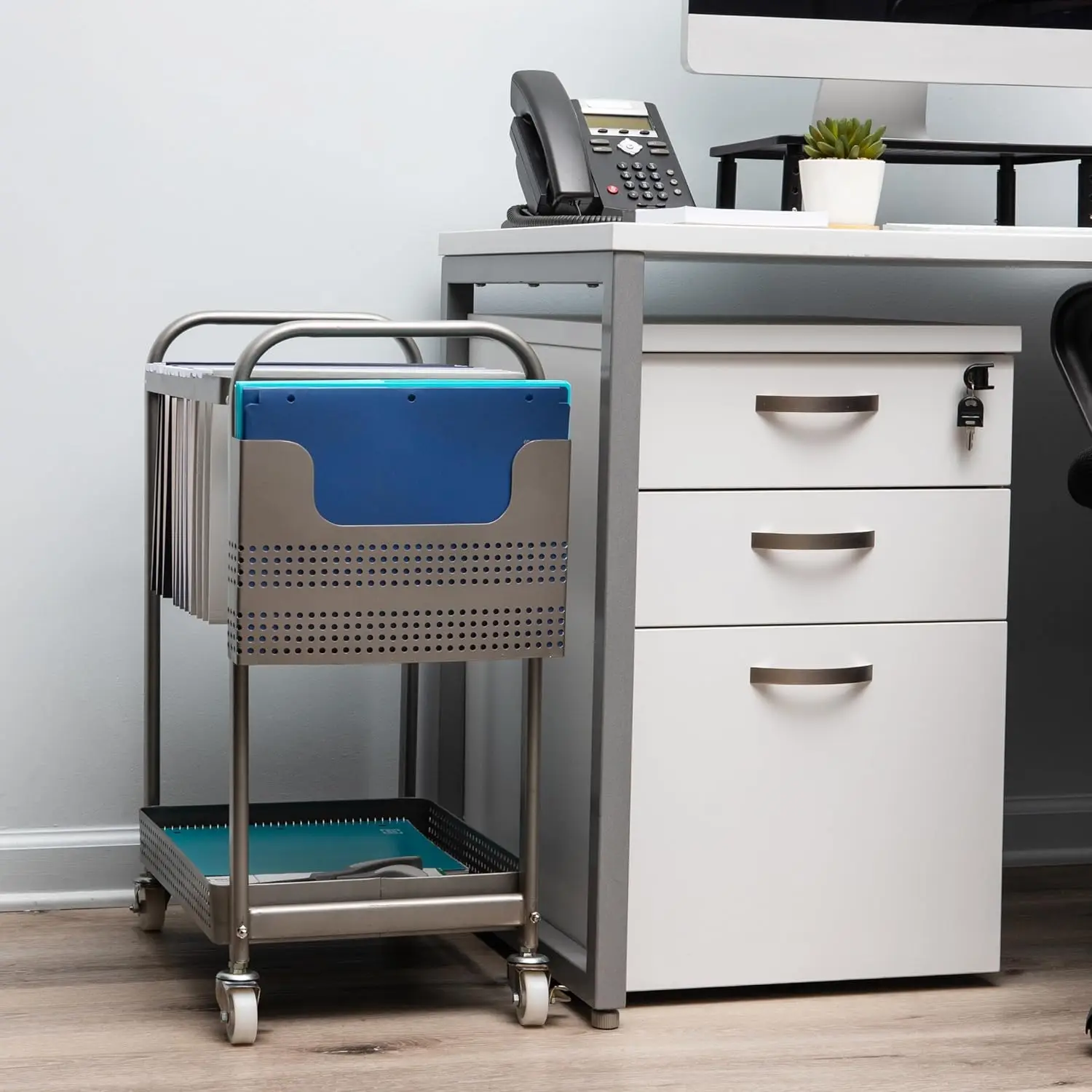 Metal Rolling Utility Cart Organizer with Wheels, Storage Shelf for Office Classroom Home, 22"x12"x25.5", Silver