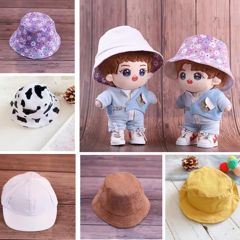 

12 Models 20cm Doll's Fisherman's hat Black White Baseball cap for 20cm Plush Doll Small Knitting Hat Toy Doll Accessories