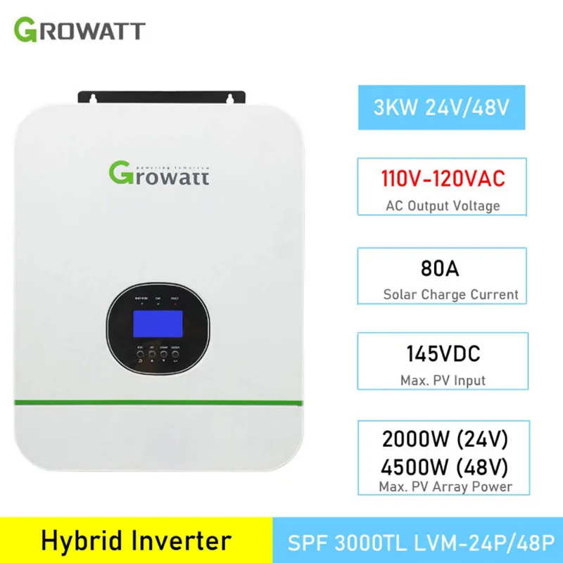 

Hot Sale Growatt 3000W 48Vdc Inversor Onda Senoidal Pura 1Phase For Home Storage Solar System