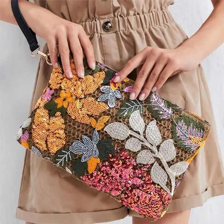 Fashionably Floral Sequined Clutch Bag