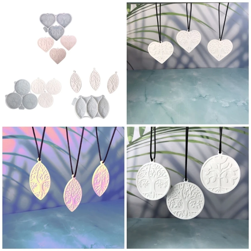 

Silicone Casting Mold Epoxy Resin Mold Heart/Round Life Tree Keychain Pendant Mould Keyring Jewelry Moulds with Hole