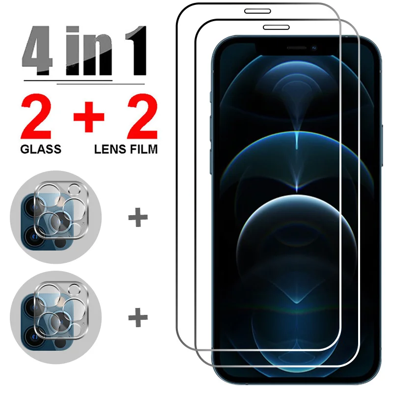 

4 в 1 закаленное стекло для iphone 12 i12 pro max 12 mini Защитное стекло для объектива для iphone11 i11 pro max x xs xr xs max