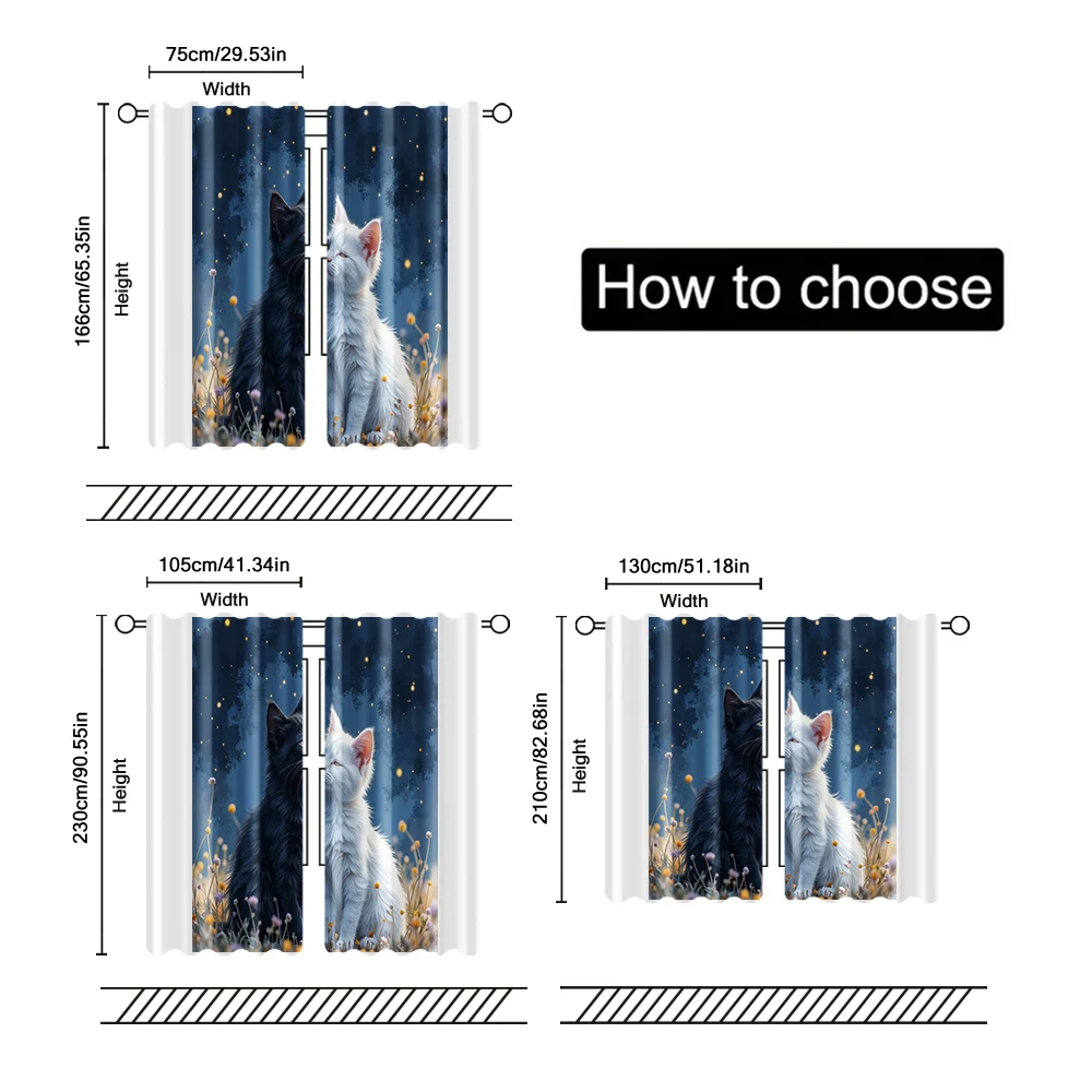 2 pcs, filtering curtains (excluding rods, non-movable, without batteries) Adorable Cat Snuggles for use in bedrooms and living 6