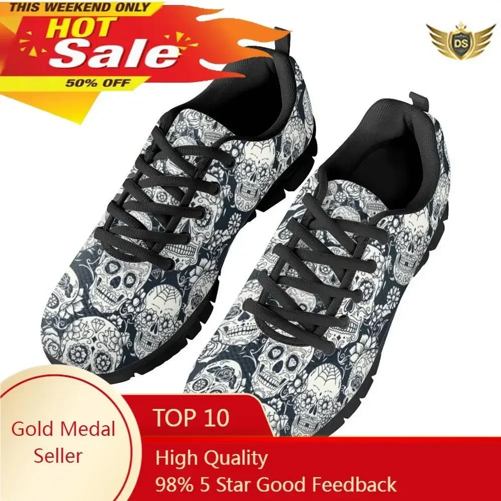 Sugar Skull Print Vulcanized Shoes For Men Casual Male Mesh Sneakers Breathable Men Flats Tenis Masculino