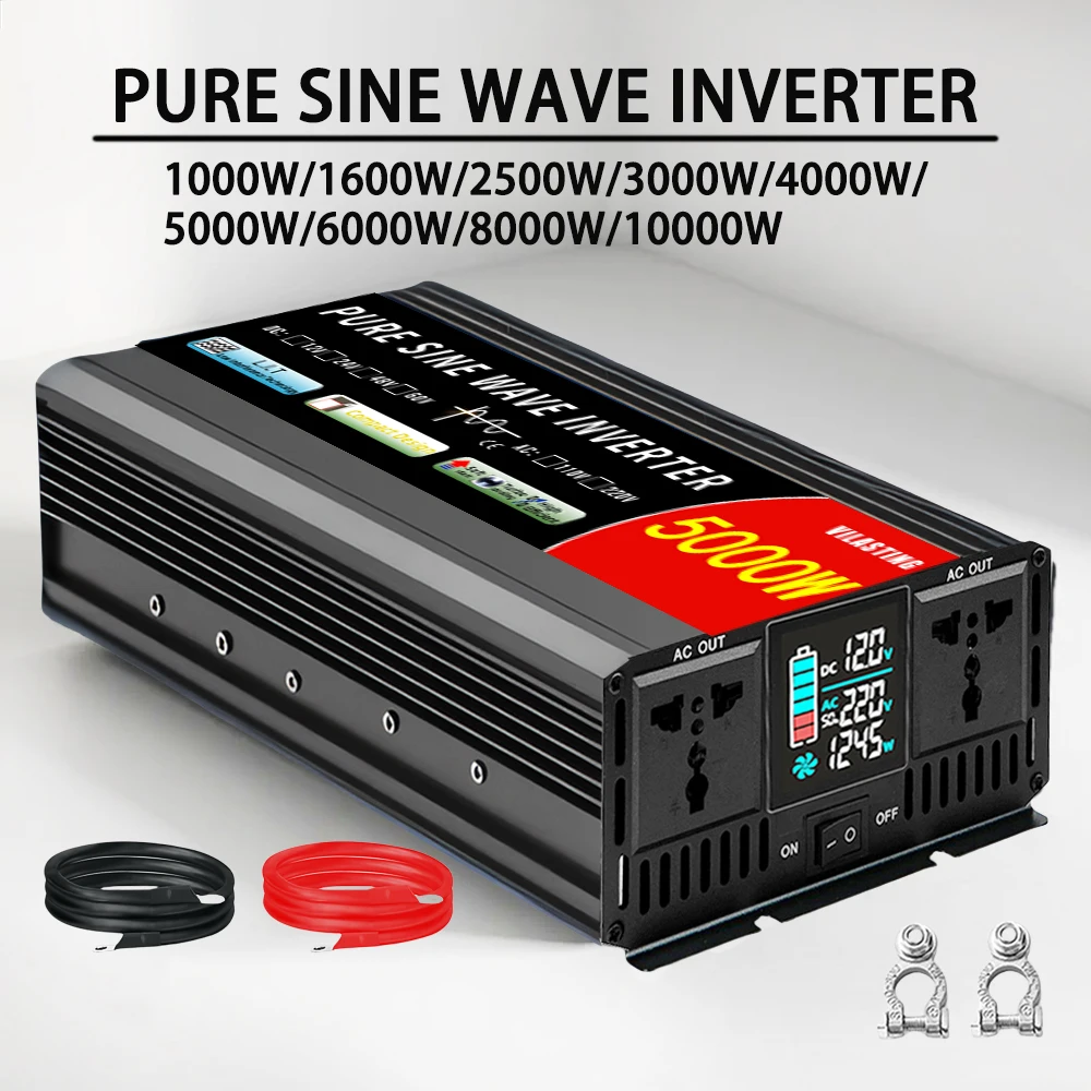 อินเวอร์เตอร์คลื่นไซน์บริสุทธิ์ 12V 220V 1000W 2000W 3000W 4000W 5000W 6000W 8000W 10000W แปลงไฟ DC เป็น AC อินเวอร์เตอร์พลังงานแสงอาทิตย์สำหรับรถยนต์ 1