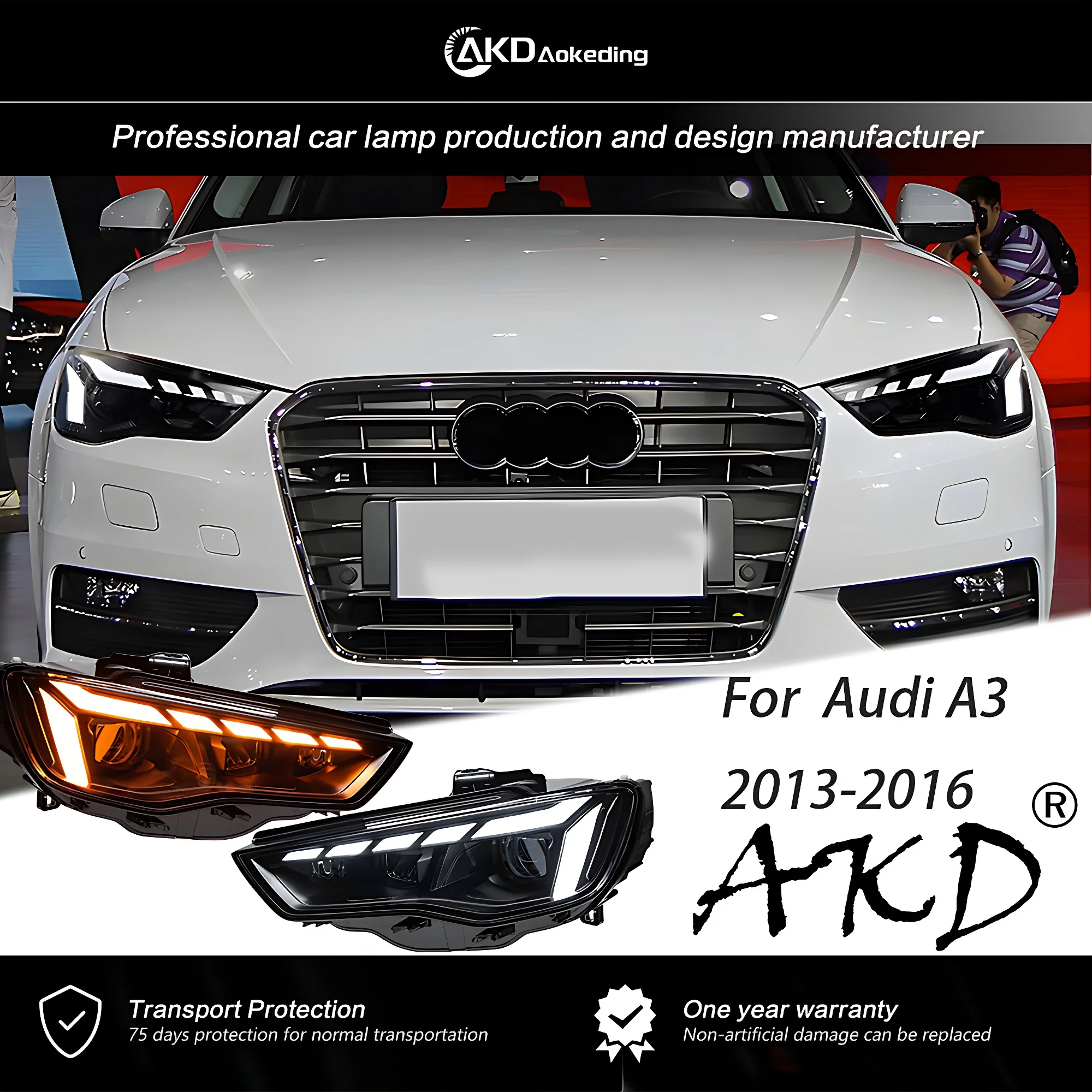 Para Faros Delanteros A3 2013-2016 A3 8V LED Faro Proyector Lente DRL