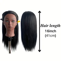 Tête de Mannequin noire de 16 pouces avec cheveux synthétiques pour la pratique du tressage, tête de Mannequin avec support pour la coiffure 4