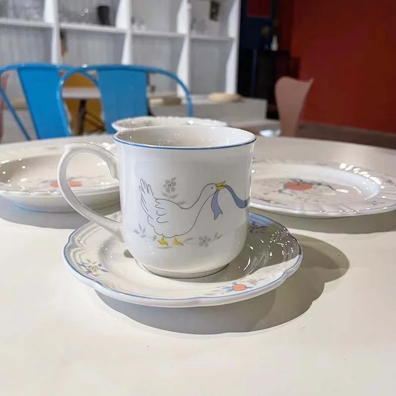 Ceramic Swan Coffee Cup and Saucer Set for Afternoon Tea