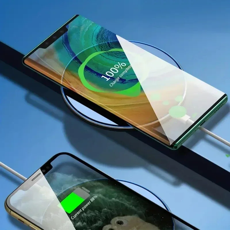 Wireless Charger Pad Stand Desktop Ultra-thin Mobile Phone Fast Charging Dock Station For iPhone 16 15 14 13 Samsung Note Xiaomi