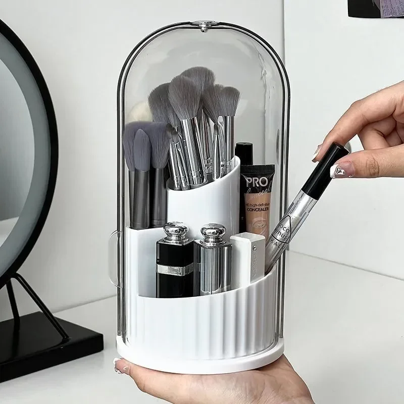 Makeup Brush Holder Organizer 360° Rotating Cosmetic Organizer with Lid Desktop Makeup Organizer Lipstick Eyebrow Pencil Holder 4