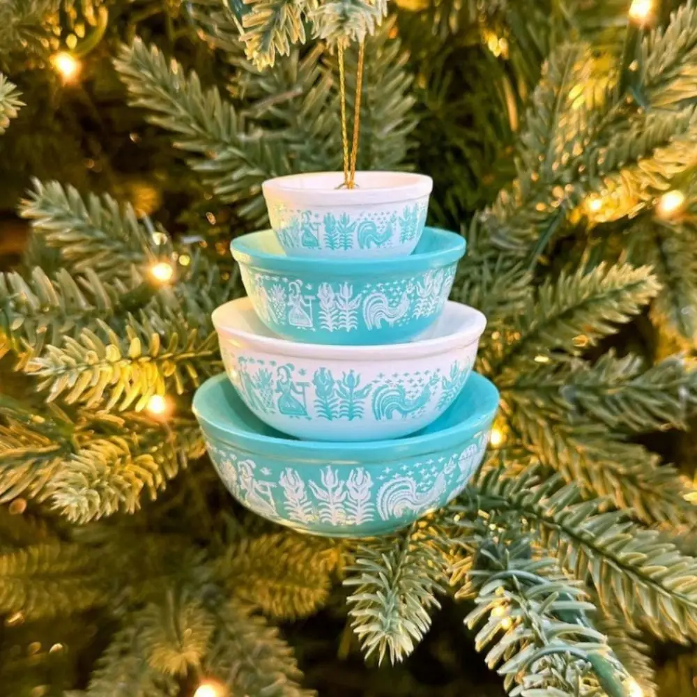 Christmas Stacking Bowls Ornament Retro Nesting Bowls Xmas Tree Hanging Decoration Miniature Resin Pendant for Kitchenware Decor