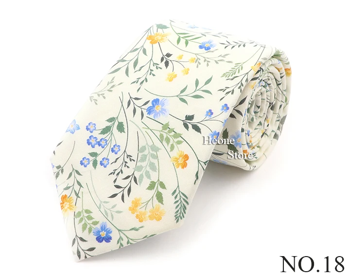 Neue schicke Blumenkrawatte aus 100 % Baumwolle für Herren, schöne Krawatte mit Blumenmuster, helle Farbe, lässig, schmal, dünn, Anzug-Accessoire – Detail 19