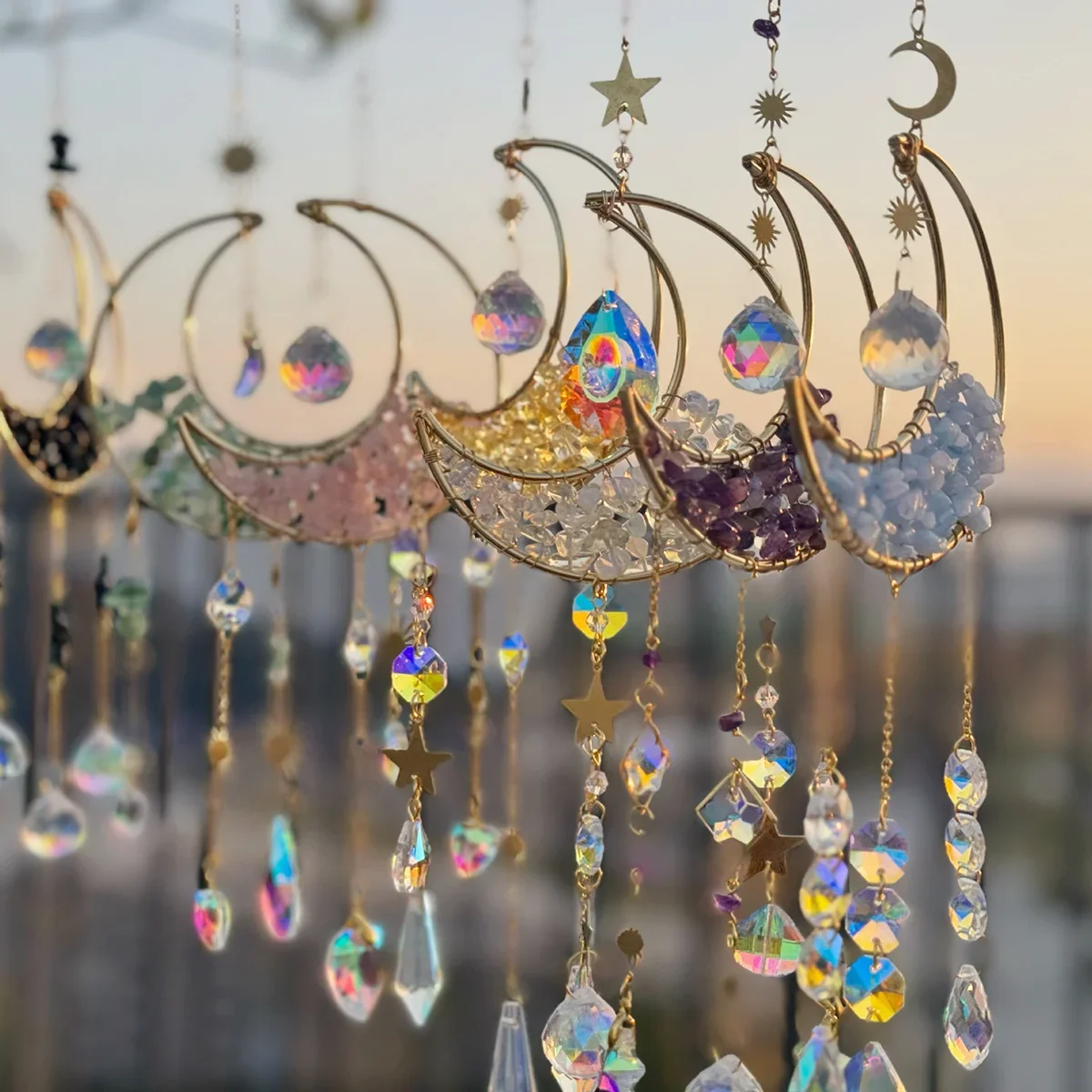 Crystal Sun Catcher Wind Chimes Wall Hanging Decor Prism Wind Bell Moon Catchers Rainbow Maker Bedroom Home Decoration Art Gift
