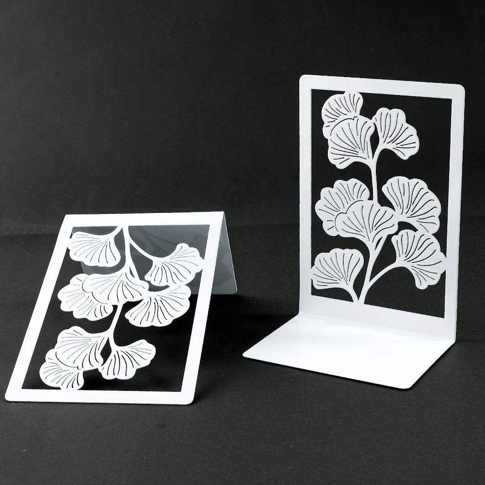 Book Organizer Book Holder 2Pcs Ginkgo Leaf Bookend Metal Bookends for Office Desktop Home