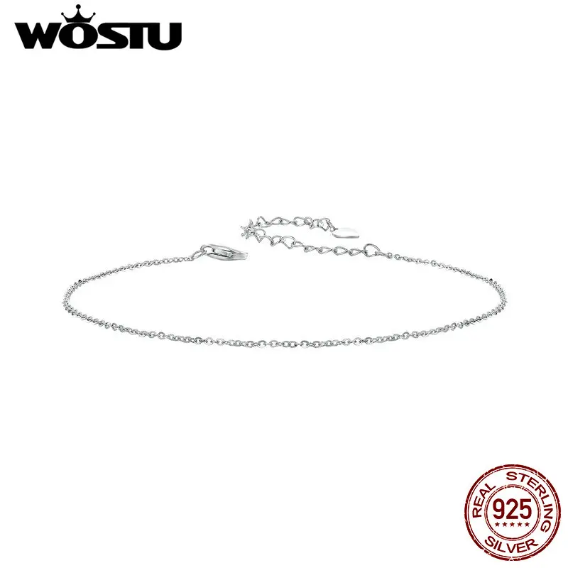 925 Sterling Silver Simplicity Sparkling O Adjustable Chain Anklet For Women Birthday Party Gift Fine Jewelry WOSTU Original