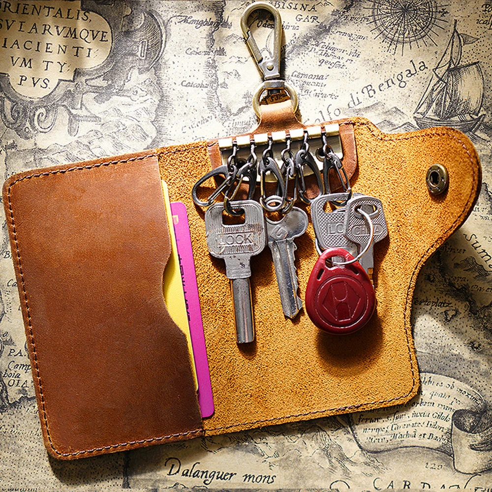 Elegant Leather Waist Key Pouch & Card Holder Wallet with Snap Closure
