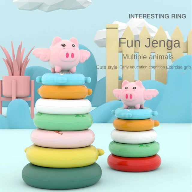 Animal Rainbow Stacking Ring Tower Stapelring Kids Montessoris Toys Early Education Teaching Aids Wood Baby Toys Gift Stack 1