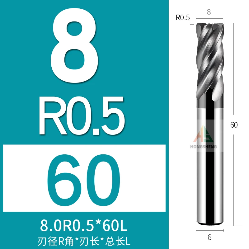 HRC70 HRC62 R0 5 R1 R2 R3 CNC 금속 절삭기 (강철 가공용) 4날 코너 라디우스 엔드밀 텅스텐 카바이드