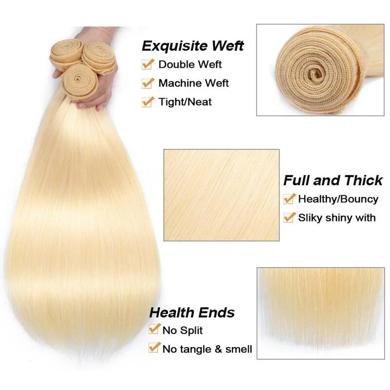 613 Honey Blonde bone Straight Human Hair Bundles Virgin Hair Extensions Brazilian Hair Weave 1/3/4 Raw Hair Bundles 10-46inch