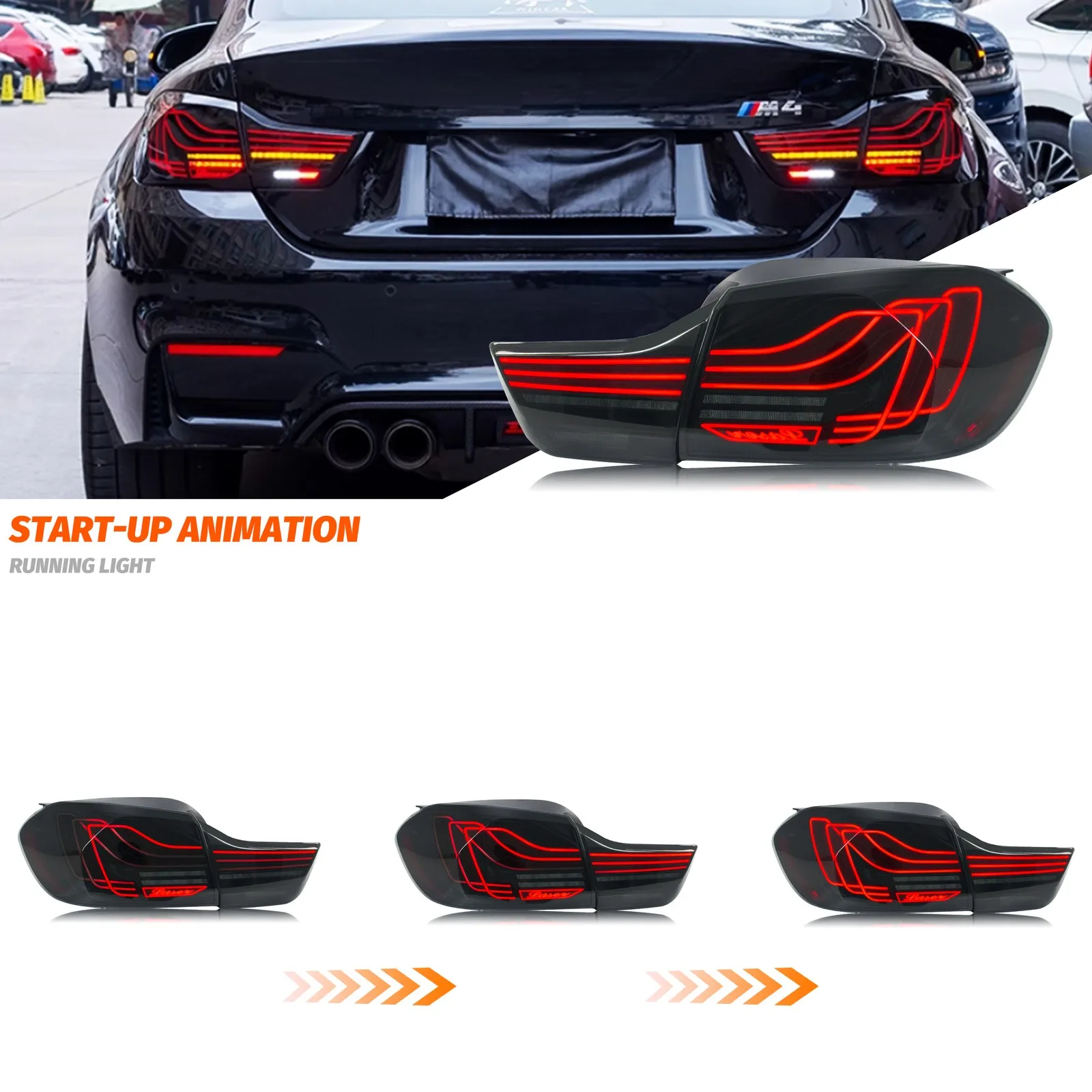 LED-Rückleuchten-Set für BMW 4er-Serie F32 F33 F36 F82 F83 M4 2014-2020 mit Sequenzieller Blinkfunktion, Schwarze Heckleuchten-Einheit – Detail 2