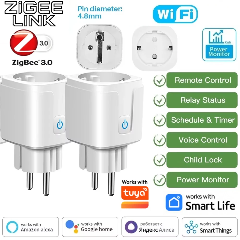 ZigBee 3.0 스마트 EU 소켓 WiFi 플러그 콘센트 전력 모니터 원격 제어..