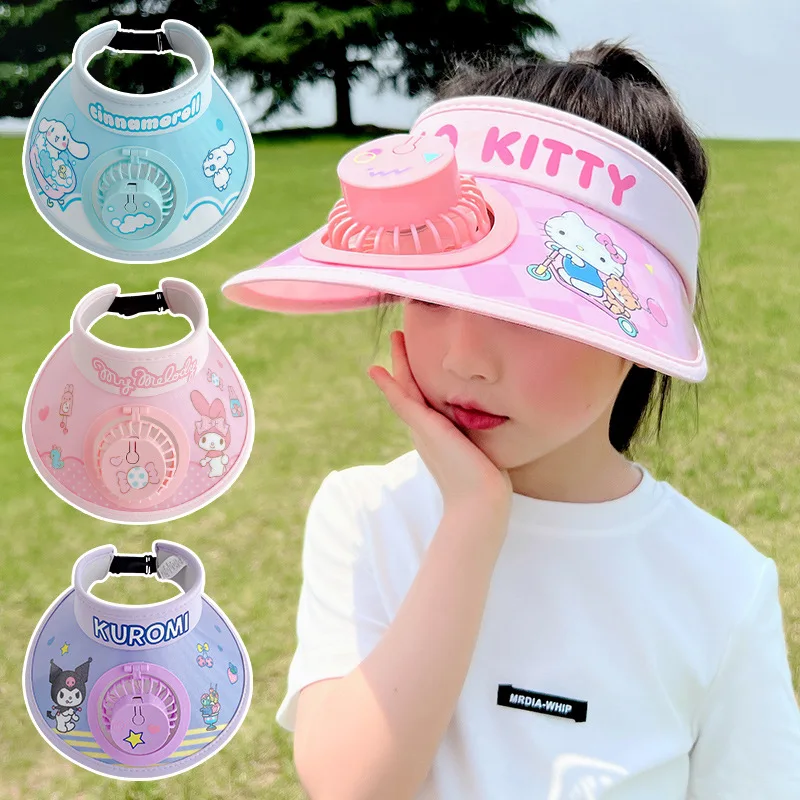 

Sanrios Hellokittys Usb верхняя воздушная крышка Kuromi My Melody Cinnamoroll симпатичная уличная Солнцезащитная шляпа аниме веер Солнцезащитная шляпа мультяшный подарок для мальчика девочки