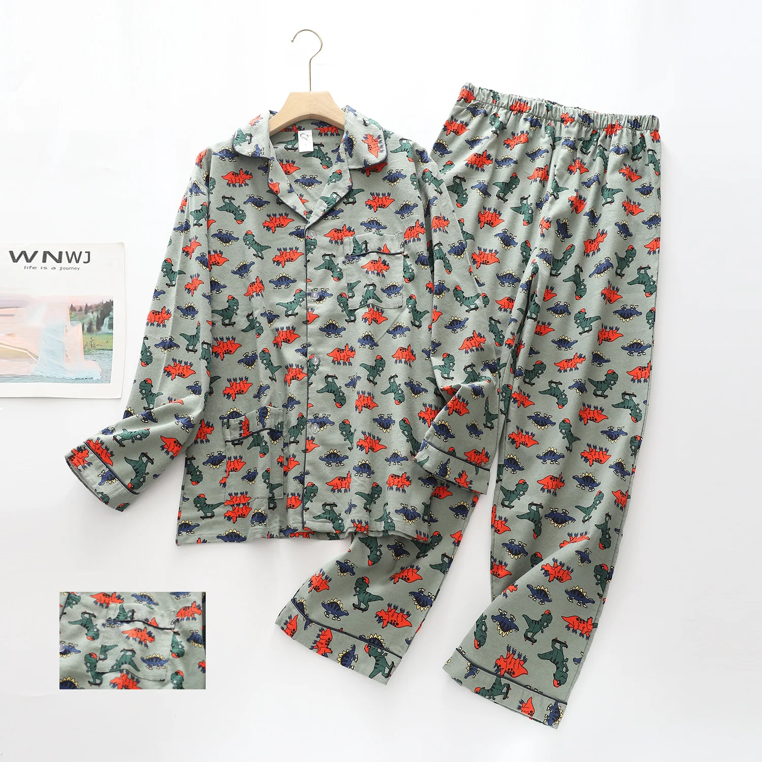 Mens Brushed Cotton Pajamas Sets Sleepwear Home Clothing plus size 100KG pajamas set man pajamas set
