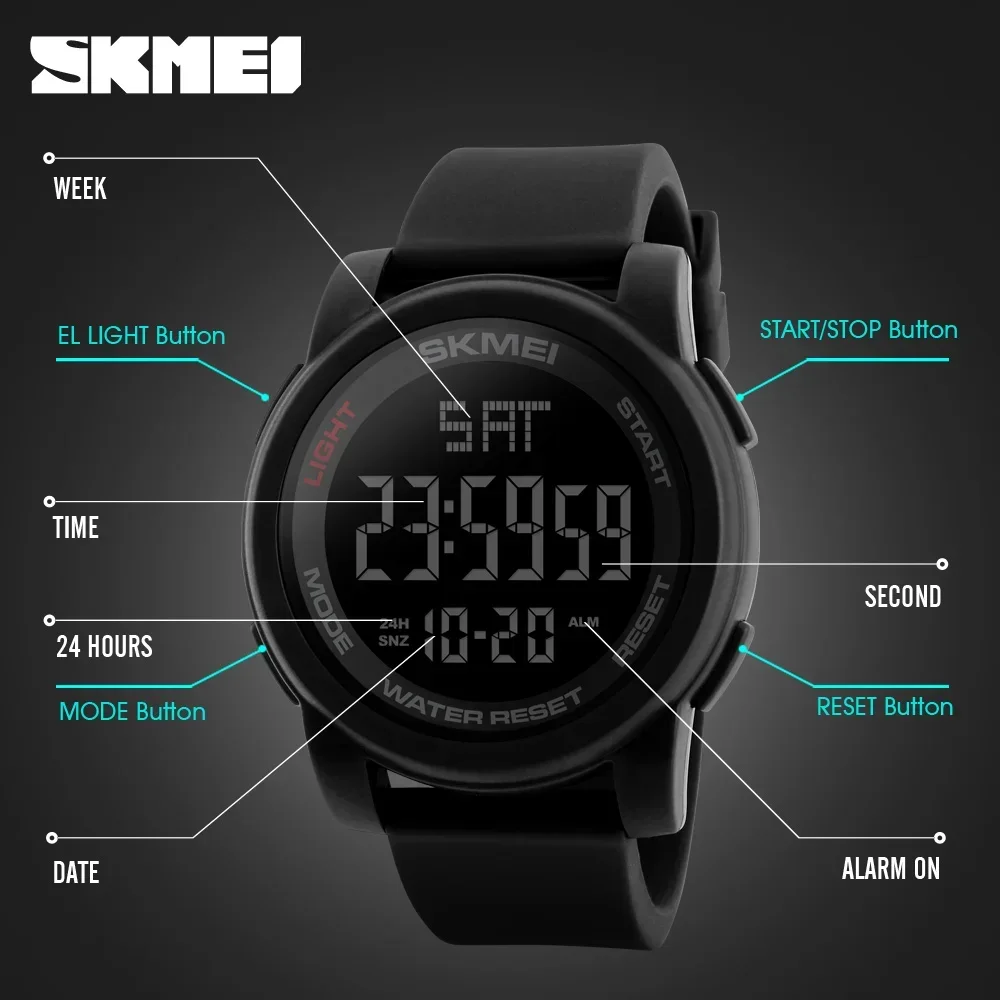 SKMEI 1257 Watches Multifunction Digital Watch reloj hombre Sport Watch Men Alarm Clock 5Bar Waterproof 5