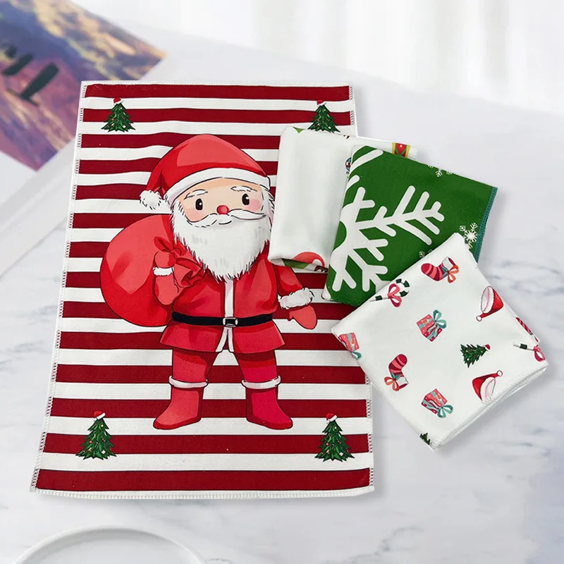1PC 45*32CM Christmas Towel Soft Cotton Towels Merry Christmas Santa Claus Hand Towels Festive Atmosphere Bathroom Gifts 2