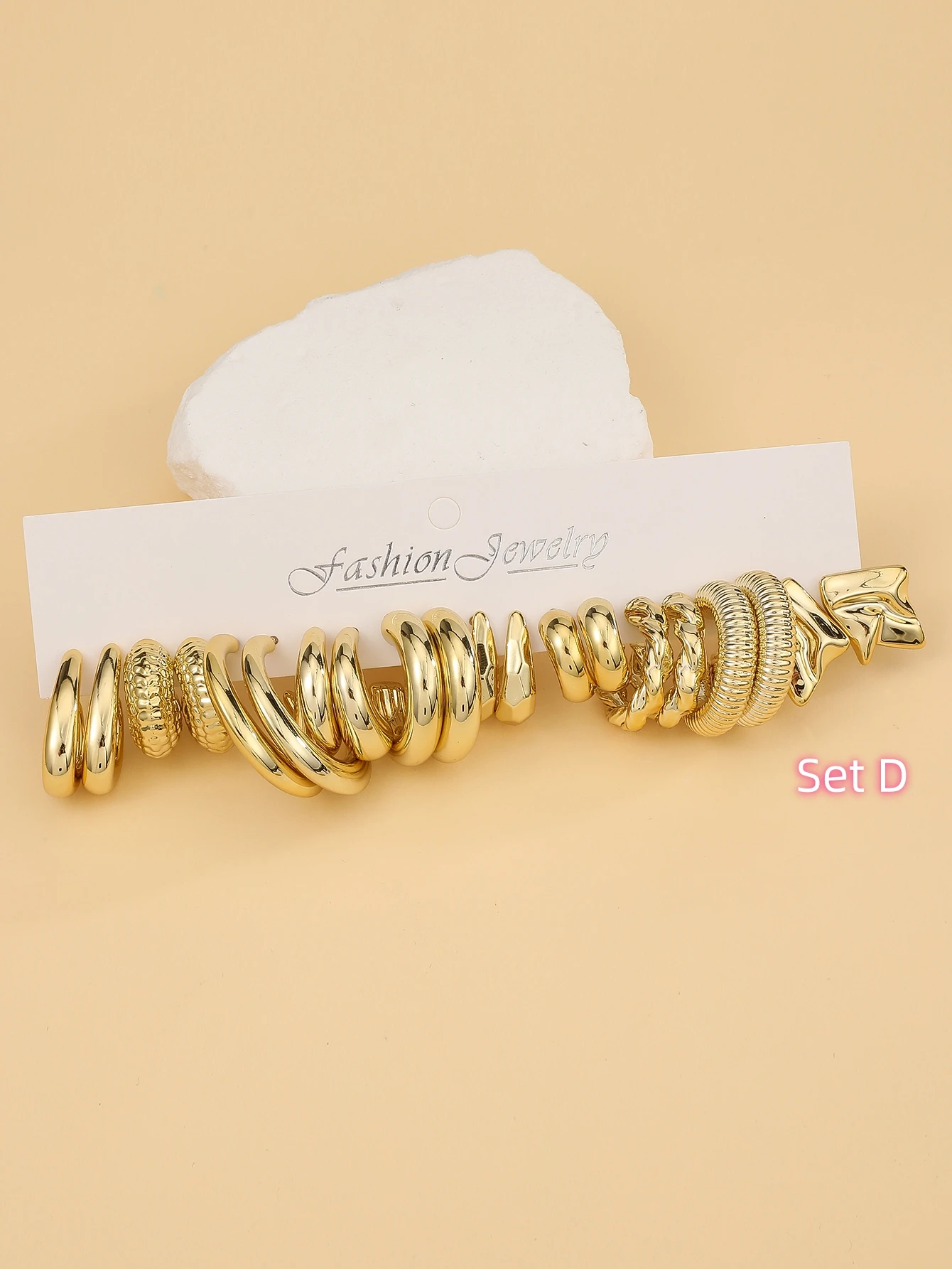 10 Pairs-40 Pairs Oversized New Style Golden-Color ABS/Resin Minimalist Fashion Earring Set, Suitable For Women's Daily Wear 5