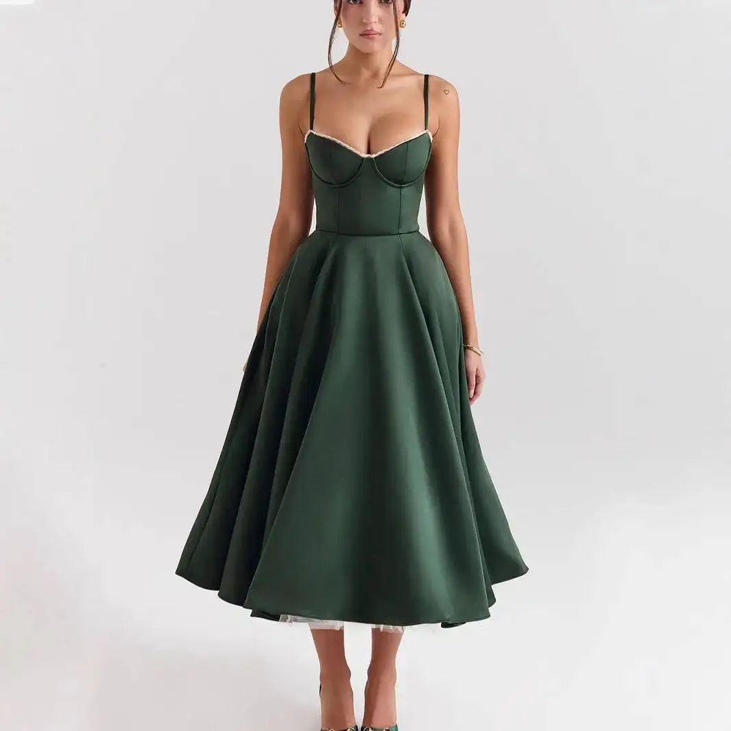 2026 Spring/summer High End Satin Strapless Heavy Industry French Waist Strap Sexy Hot Girl Medium Long Dress Women Elegant 1