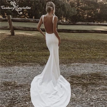 

Boho Mermaid Wedding Dresses 2022 Backless Detachable Train with Bow Bridal Gowns Bohemian Bride Dress Vestido Noiva Sereia