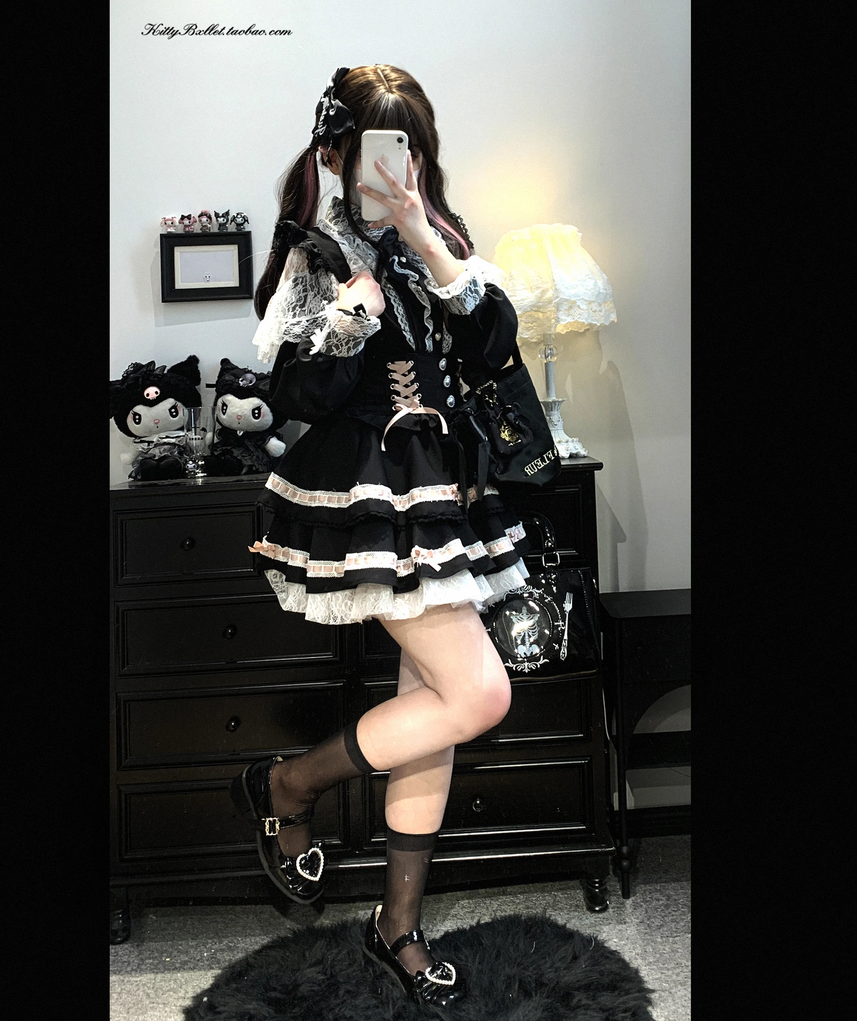 Japanese Mine Style Sweet Versatile Suspender Skirts Lace Splicing Flying Sleeve Bow Heart Button High Waist Plaid Skirt Women