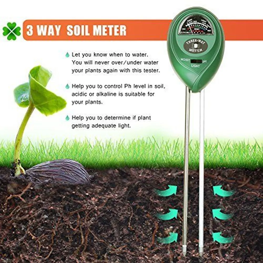 3 in 1 Soil PH Meter Sunlight PH Tester Garden Flowers Soil Moisture Sensor Meter Plants Acidity Humidity PH Monitor Detector