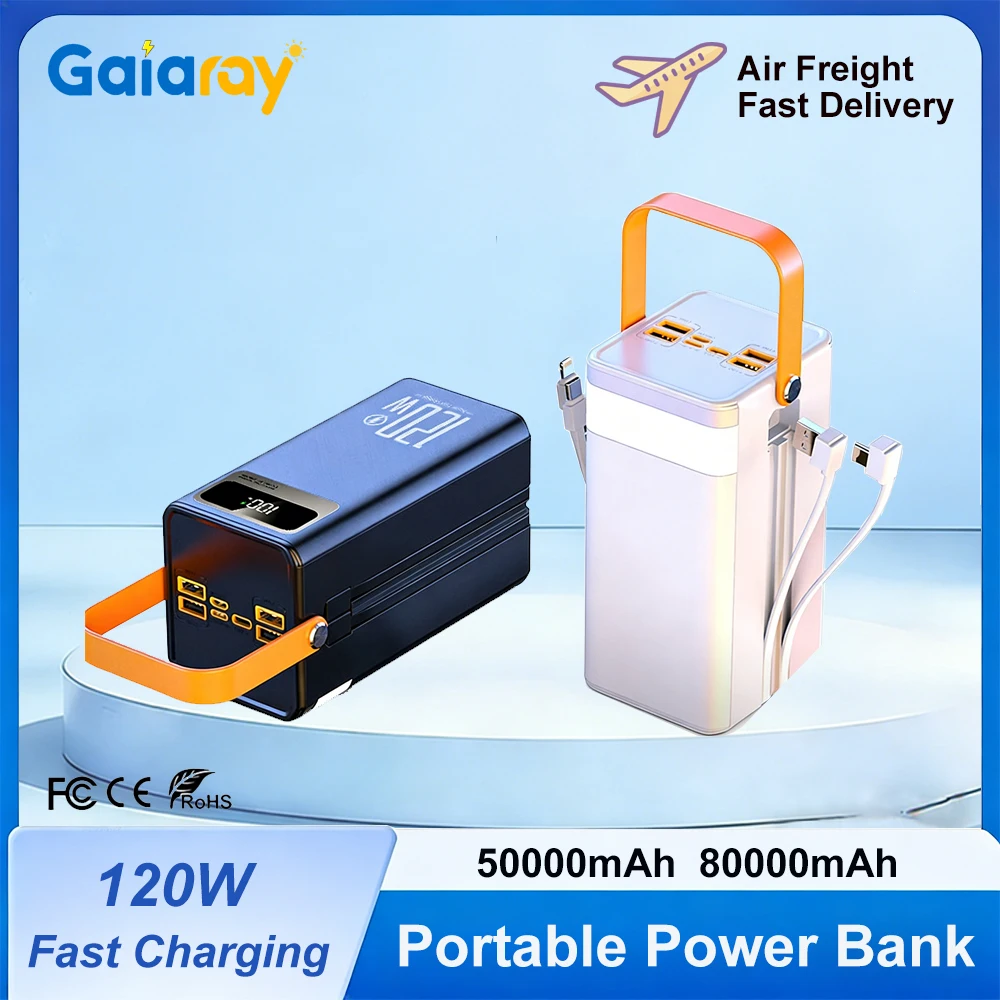 Gaiaray Portable Power Bank 50000mAh 80000mAh Large Capacity External Power Battery 120W Fast Charge With USB Type-C LED Light 1