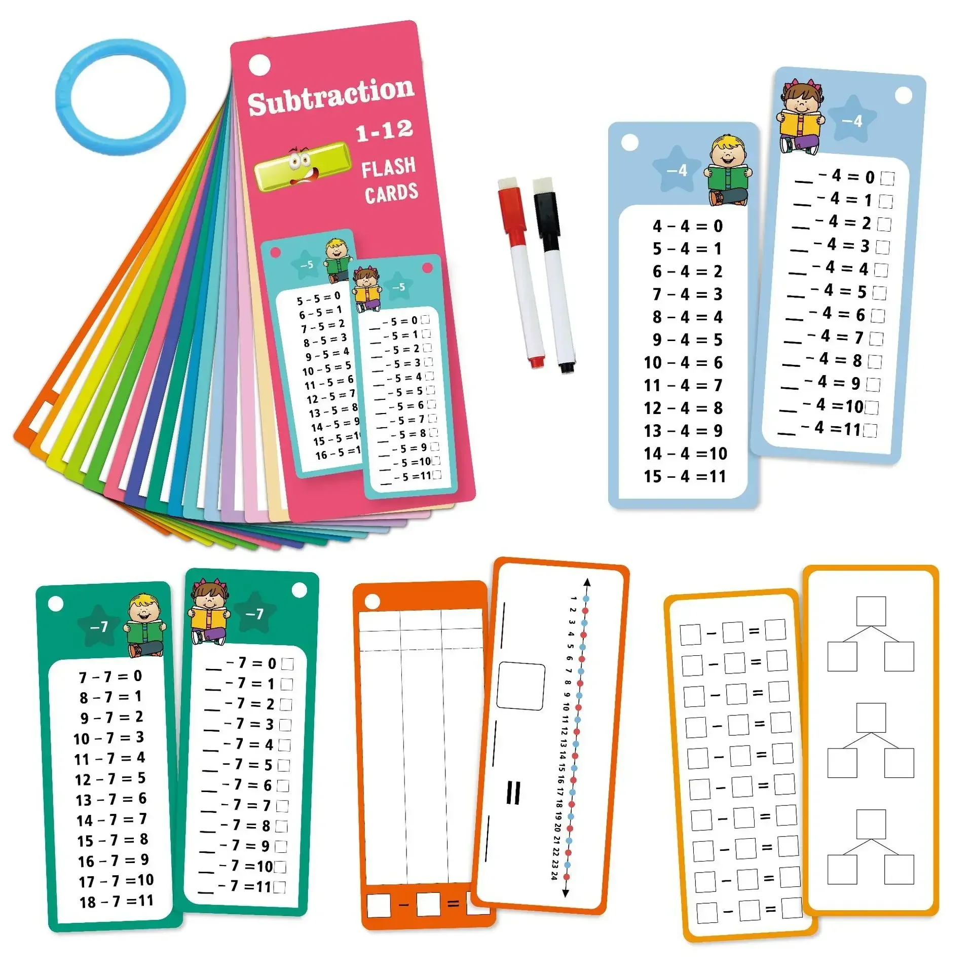 Kids Maths Training Cards Addition Subtraction Multiplication and Division Educational Student Arithmetic with Erasable Pen Toys