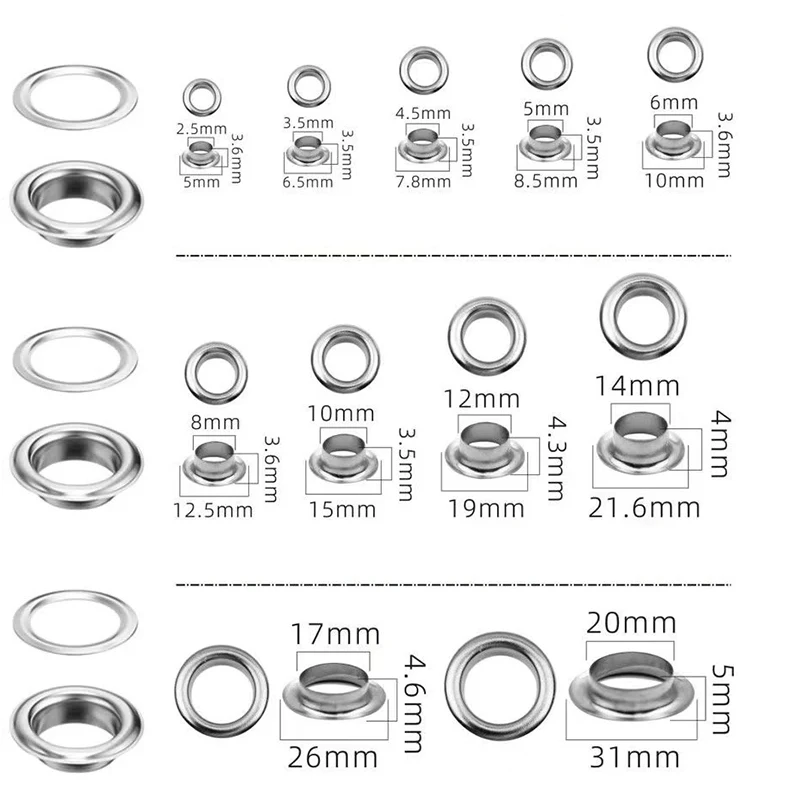 50set Metal Eyelet Silver Colors Grommets With Eyelet Punch Die Tool Set For DIY Leathercraft Clothing Shoes Belt Accessories eyelet punch tool set,eyelet grommet ring,eyelet grommet ring kit,grommet eyelet kit,grommet punch tool,grommet tool kit,grommet tool,eyelet grommet dies