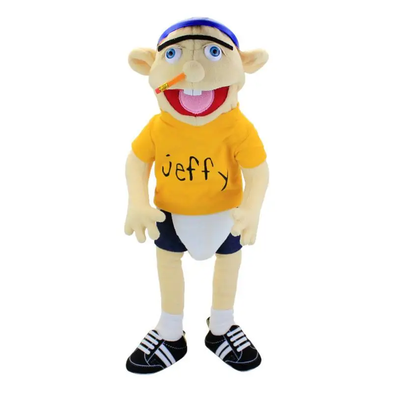 

60cm Large Jeffy Puppet Plush Toy Removable Cloth Hat Cute Boy Hand Puppets Doll Talk Show Party Props Christmas Gift for Kids