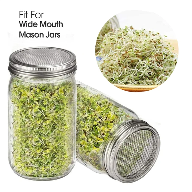 86mm Wide Mouth Sprouting Jar Filter cap Stainless Steel Screen Seed Germination Tray Kit for Peas Bean Sprouts Seedling Growth 4