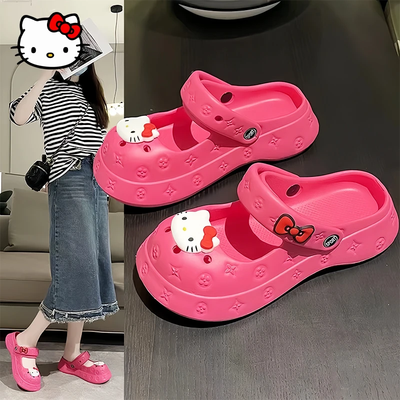 

Kawaii Sanrio HelloKitty Slippers Cute Cartoon Girls Soft Clogs Students Outdoor Nonslip Garden Breathable Versatile Beach Shoes