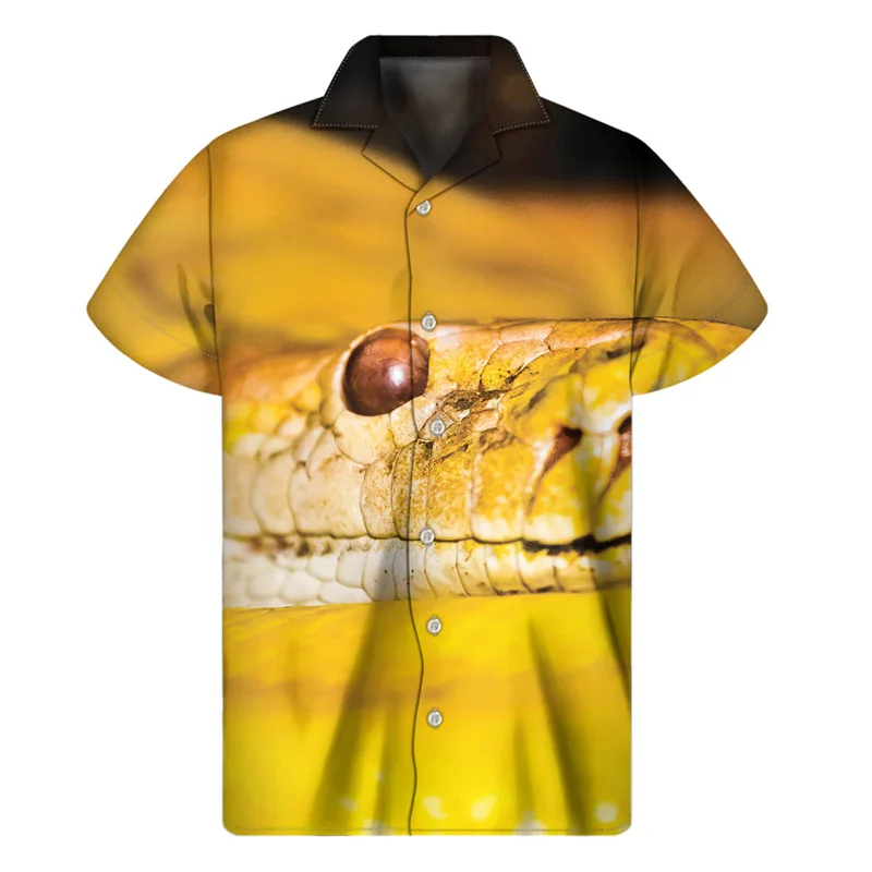 thumbnail image 1 of Camisas hawaianas con estampado 3D de serpientes de colores brillantes para hombre, camisa de verano con botones y solapa, blusa holgada de manga corta, 1 of 4