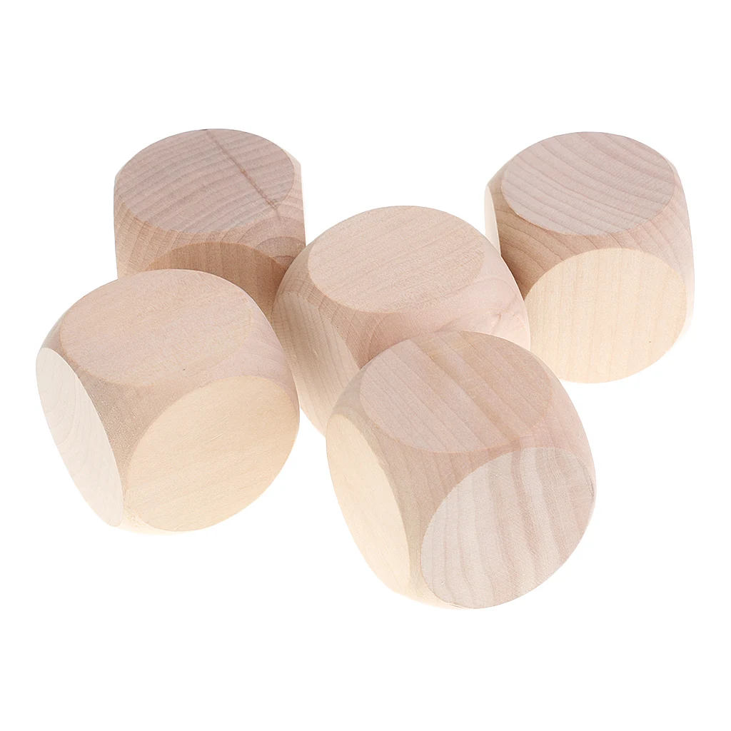 5x Opaque Blank 6 Sided 60mm Role Play Game Natural Wooden 