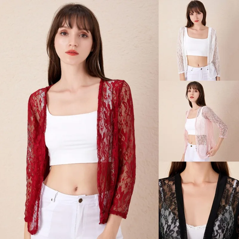 

Women Summer Kimono Cardigan Sunproof Blouse Boho Style Beach Lace Chiffon Sunscreen Outwear Casual Long Sleeve Shirt Cardigan