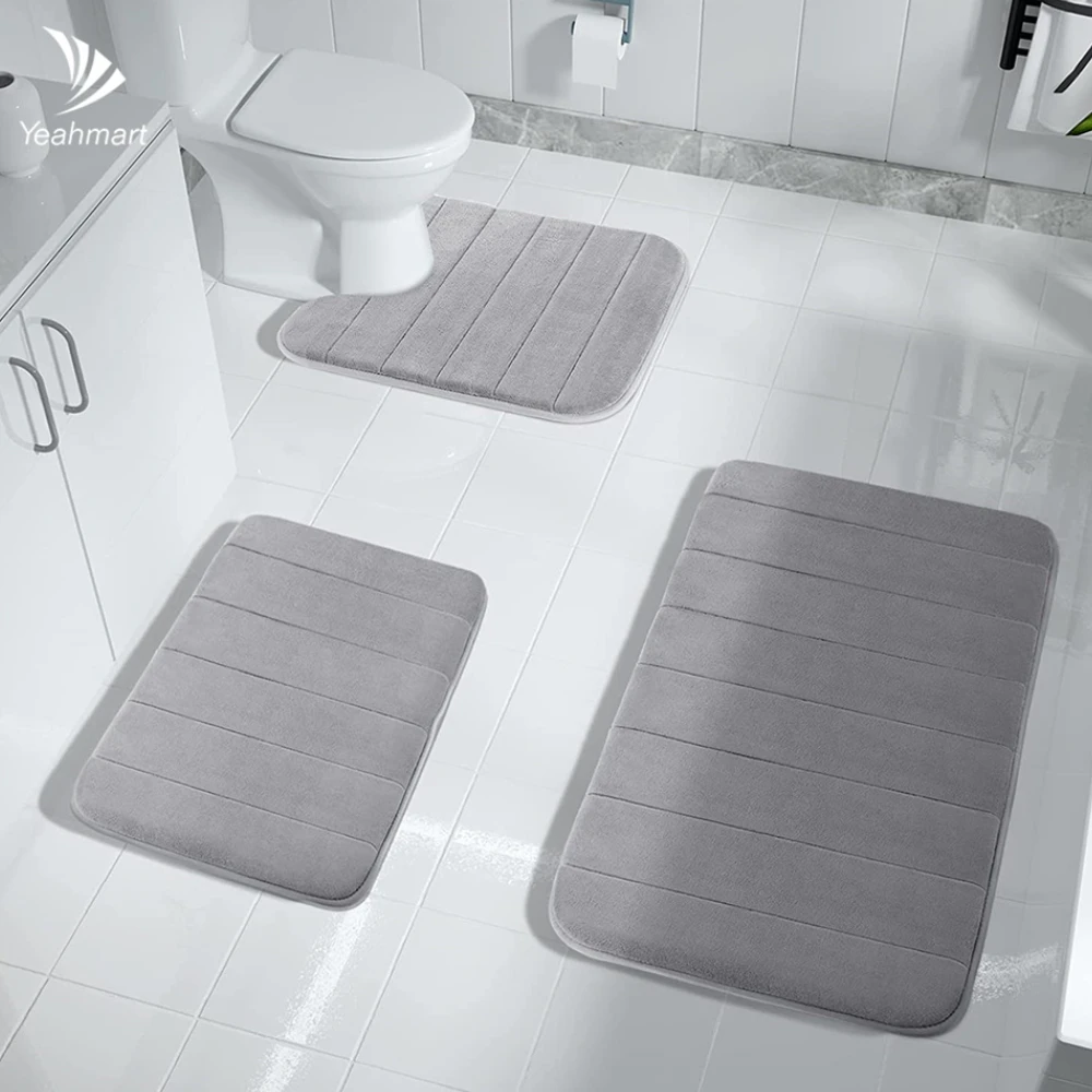 40x60cm/50x80cm)Cobblestone Home Bath Mat Coral Fleece Bathroom Carpet  Water Absorption Non-slip Memory Foam Absorbent Washable Rug Toilet Floor  Mat