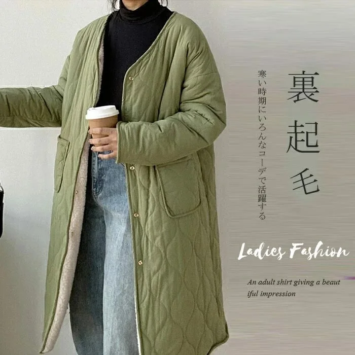 

Осень и зима, новое японское и корейское свободное женское приталенное хлопковое пальто средней длины, двухсторонняя одежда из овечьей шерсти, повседневное пальто