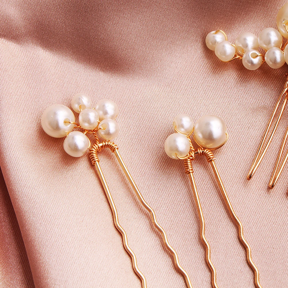 5PCS Pearl Rhinestone Bridal Comb Hairpin Set Bridal Wedding Hairpin Hairstyle Making Model Headdress Jewelry Bridesmaid Gifts