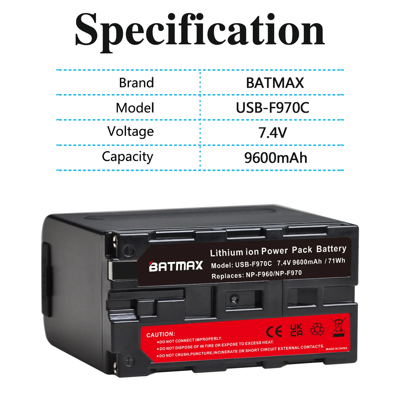 Batmax-bateria com Porta tipo c para Luz de Vídeo Led 9600mah Np-f970 Np-f960 Np-f980 Sony Qm91d Ccd-rv100mvc-fd91 Godox - Image 4