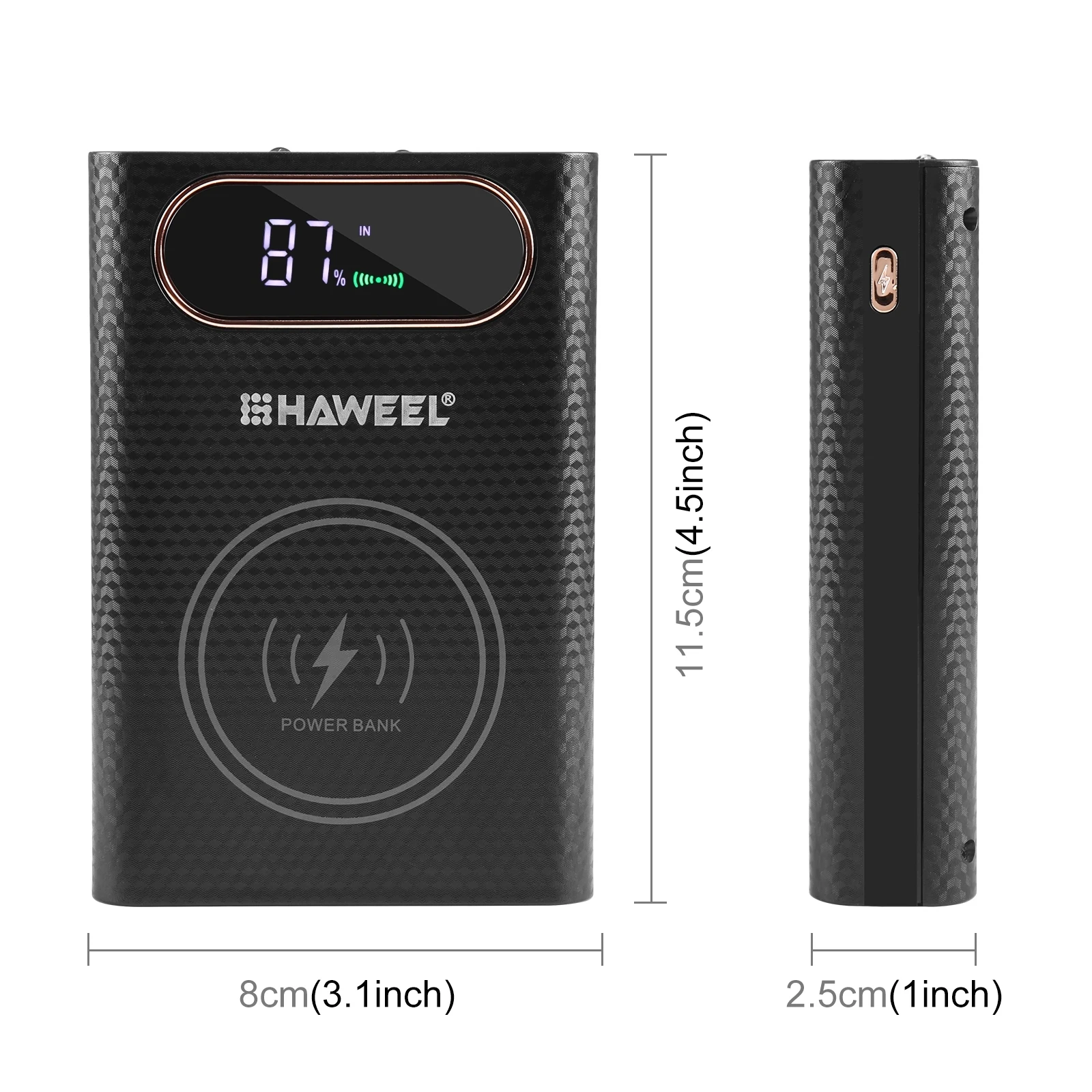 HAWEEL DIY 4 x 21700 Battery 22.5W Fast Charge 15W Wireless Charging Power Bank Box Case Display Not Include Batter