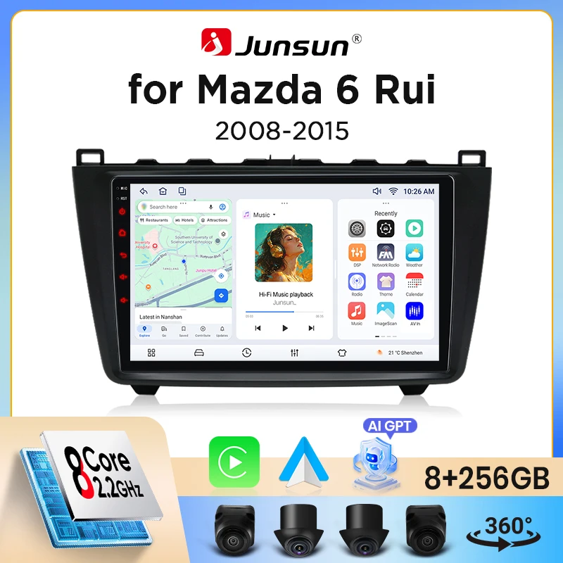 Junsun Wireless CarPlay Android Auto Autoradio für Mazda6 GH 2008-2015 Auto-Intelligentes System DSP SWC RDS GPS FM BT