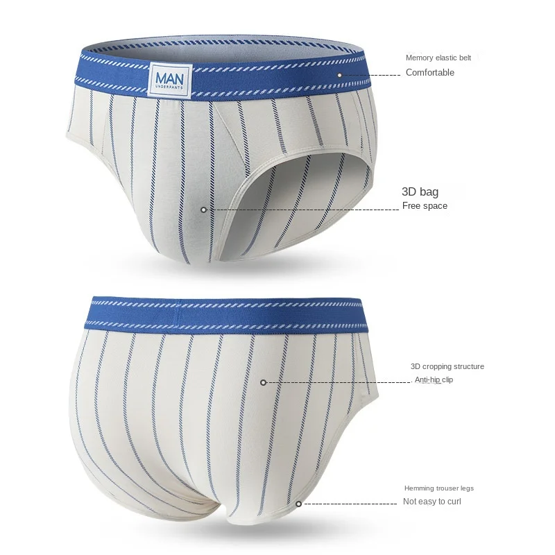 3-piece Men's Triangle Underwear Blended Cotton Mid Waist Large Size Underwear Sexy Underwear Mid Waist Antibacterial